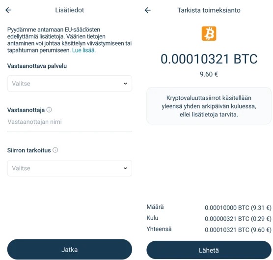 Kryptovaluutan siirto omasta lompakosta nettikasinolle talletusta varten