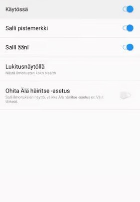 Puhelimen asetusnäyttö, jossa korostettuna kasinosovelluksen ilmoitusten poiskytkentä