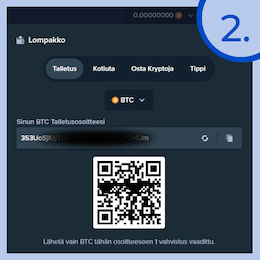 Valitse maksutavoista bitcoin ja etsi talletusosoite