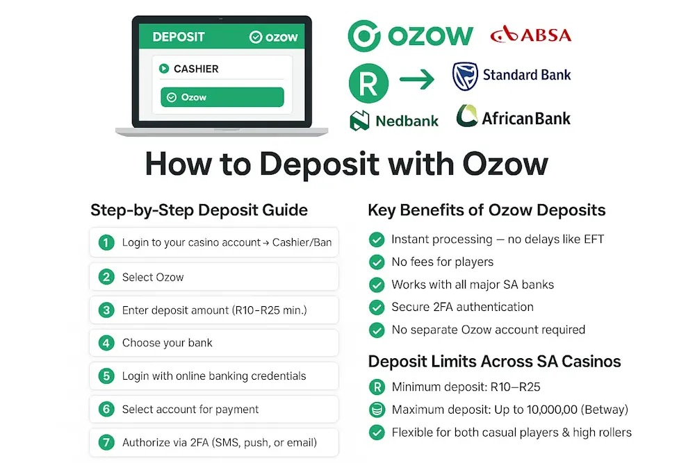 Ozow bank selection screen in a generic casino deposit flow