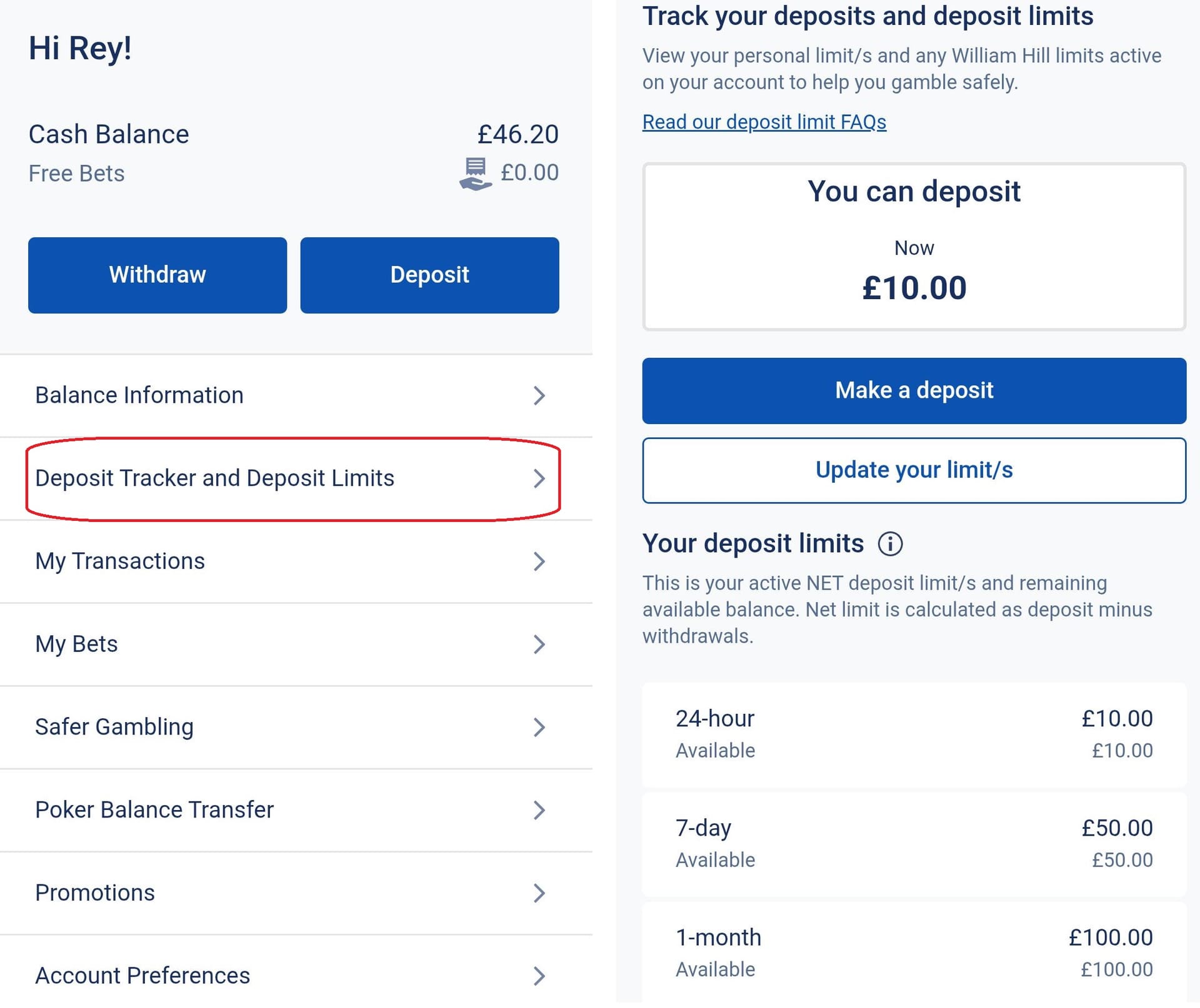Player setting deposit limits on an Irish casino app