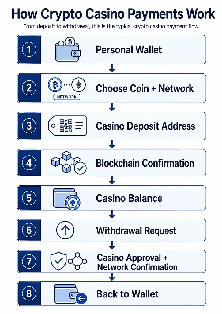 Steps to deposit crypto at an online casino