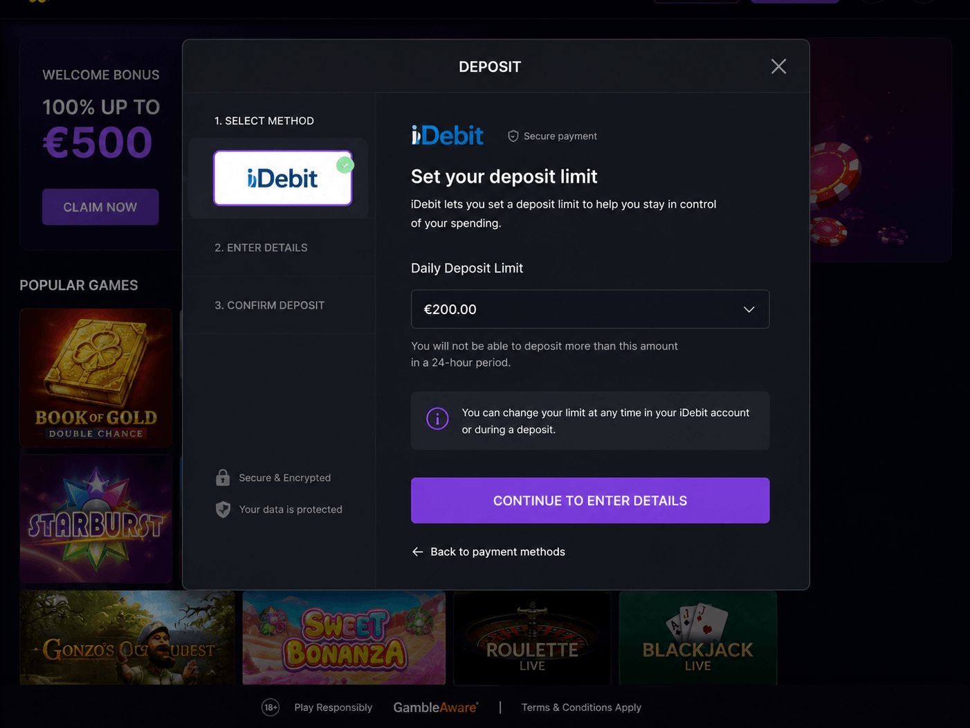 Setting a deposit limit while using iDebit at an online casino