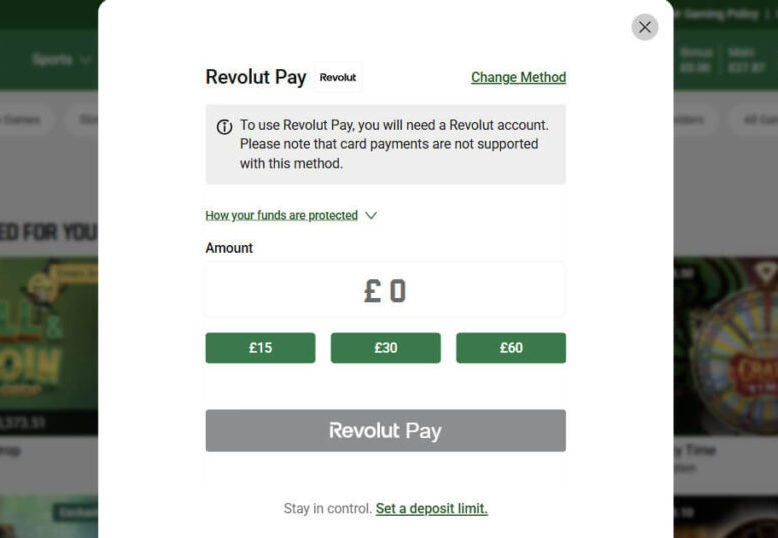 Steps to deposit with Revolut at an Irish online casino